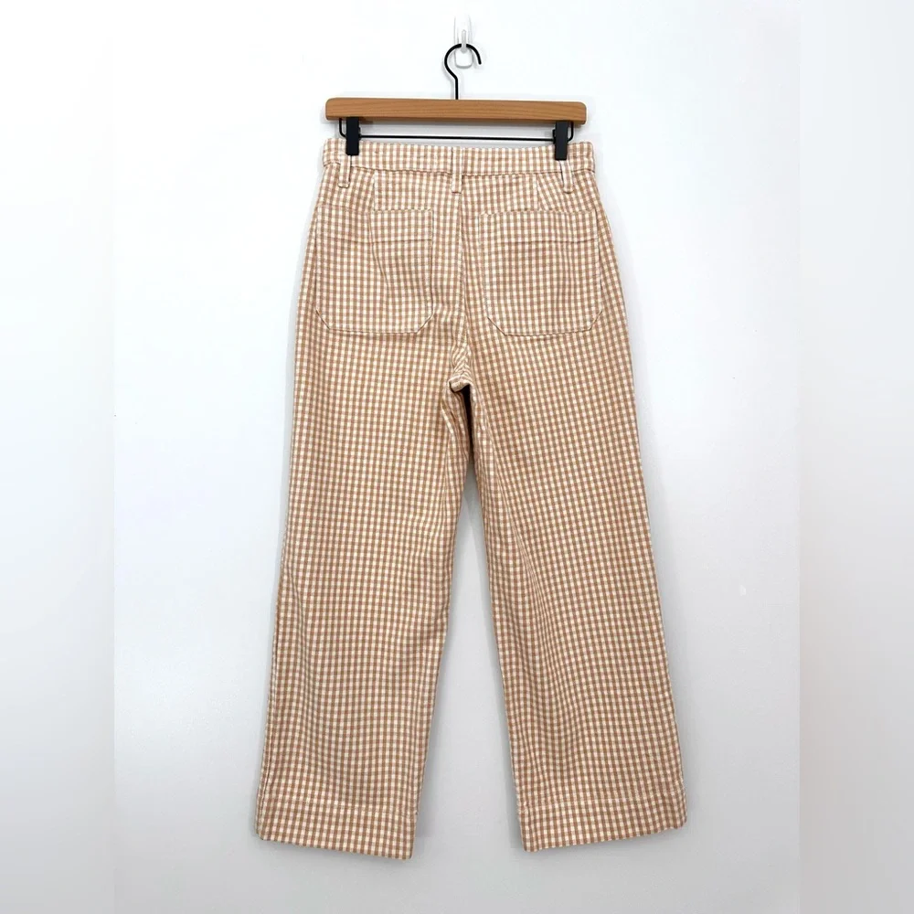 Madewell Gingham Emmett Wide Leg Crop Pants Tan White Size 28 - Picture 9 of 12